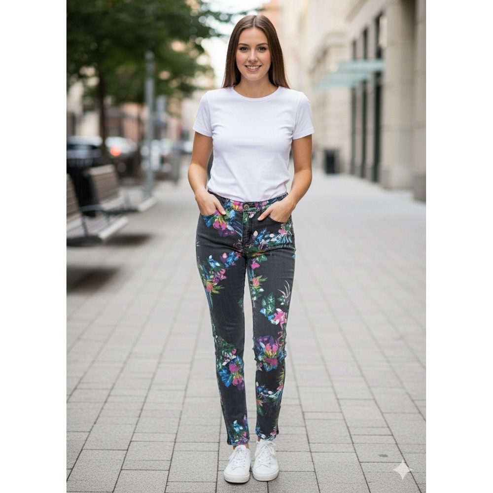 Insight Denim Python Mid Rise Super Slim Floral P… - image 1